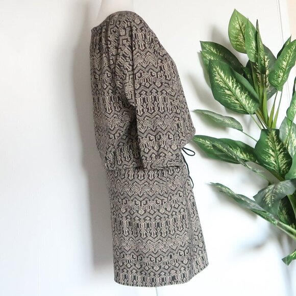 Maison Scotch Black & Cream Print Scoop Neck 3/4 Sleeve Drawstring Mini Dress 8 - Picture 6 of 13